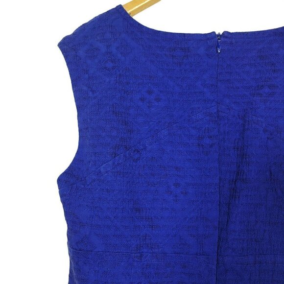 Trina Turk Women's Sheath Dress Embroidered Cotton Linen Cobalt Blue Size 12 - Picture 8 of 12